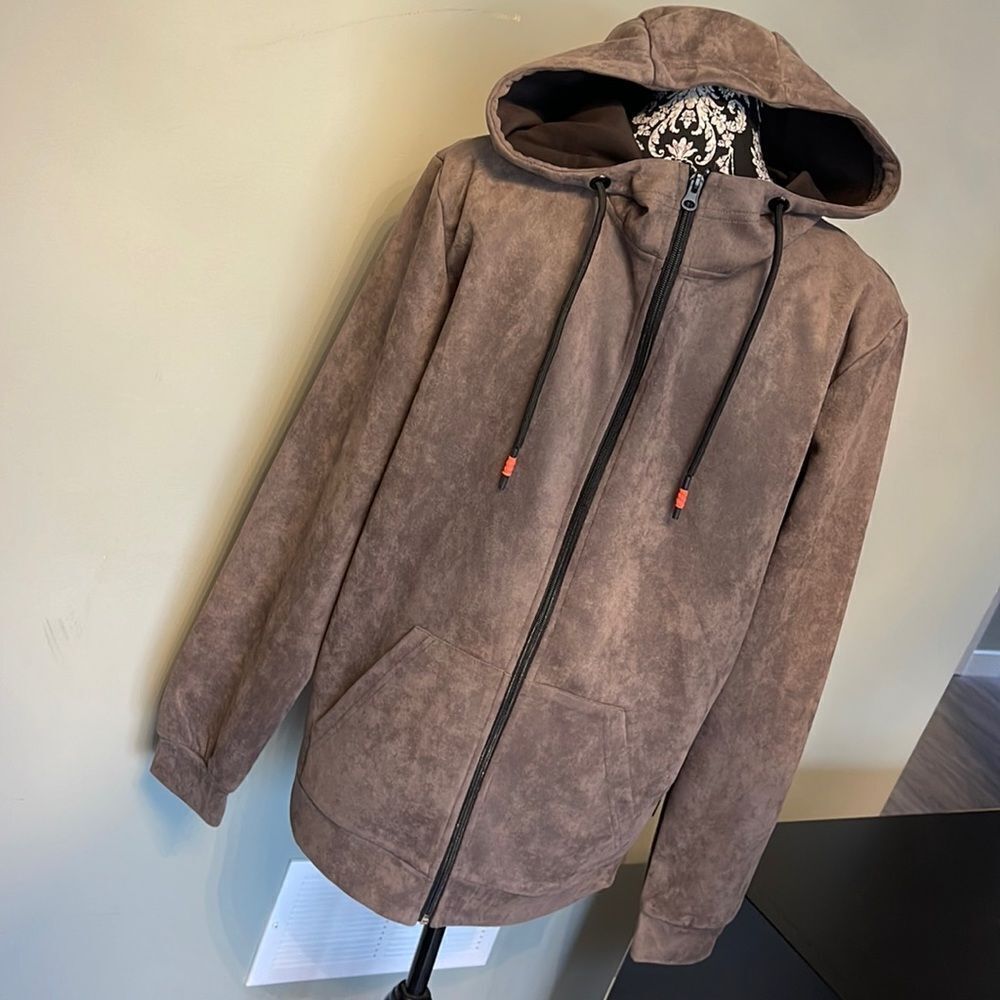 Point Zero Hooded Zip front Suede Jacket